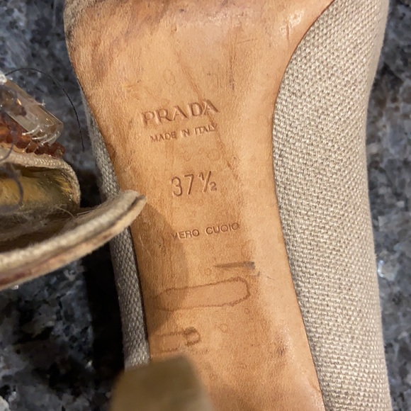 Prada beige fabric w/ jeweled open toe 3” heels - Picture 7 of 7